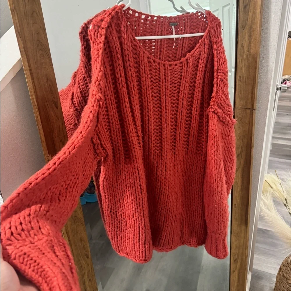 Free People Be There Pullover Oversized Chunky Tunic/Sweater- Coral